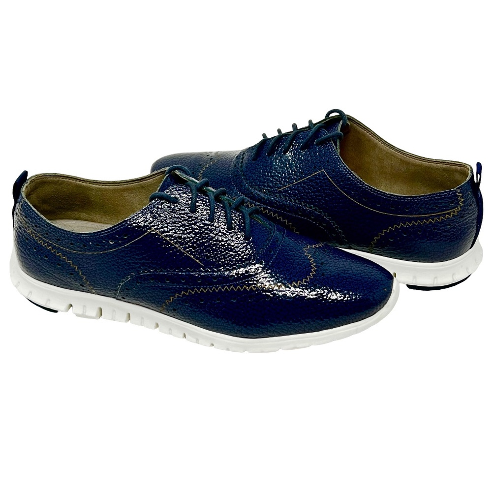 Cole Haan Zerogrand women's Marine Blue Bubble Patent Wingtip Oxfords size 9